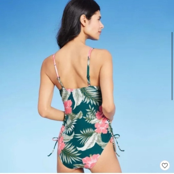 Kona Sol NWT Side-Tie One Piece Swimsuit - Teal Tropical Small womens - Picture 2 of 5